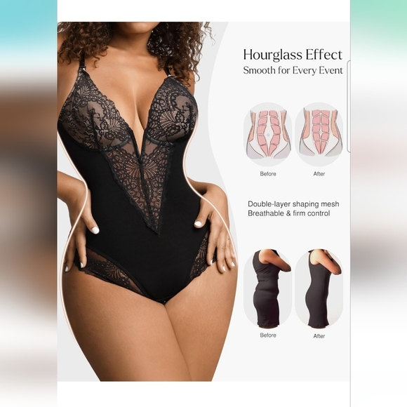 Popilush V-Neck Lace Corset Shapewear Bodysuit With Tummy Control Size 2XL - Picture 4 of 10